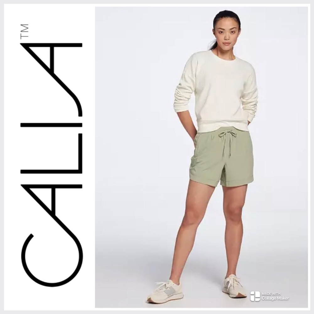 SOLD—Calia Women’s Journey Woven 5” Shorts. Smidge Sage Green, size Small. NWT